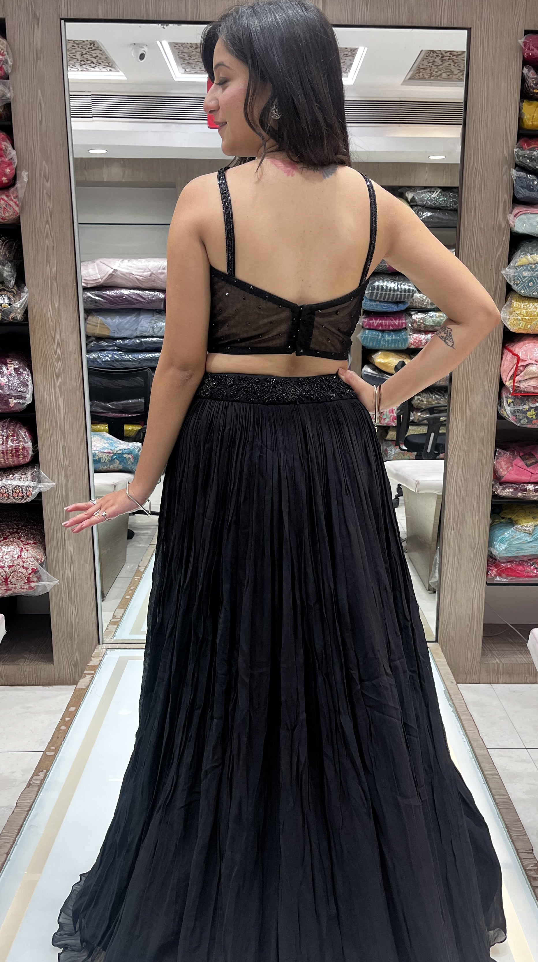 Black Color Georgette Hand Work Lehenga Choli With Shrug